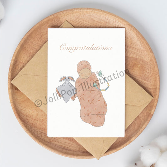 Baby Card - Congratulations - Sandy Brown - Greeting Card
