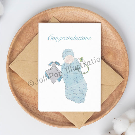 Baby Card - Congratulations - Blue - Greeting Card