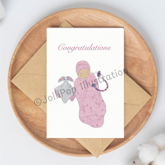 Baby Card - Congratulations - Pink - Greeting Card
