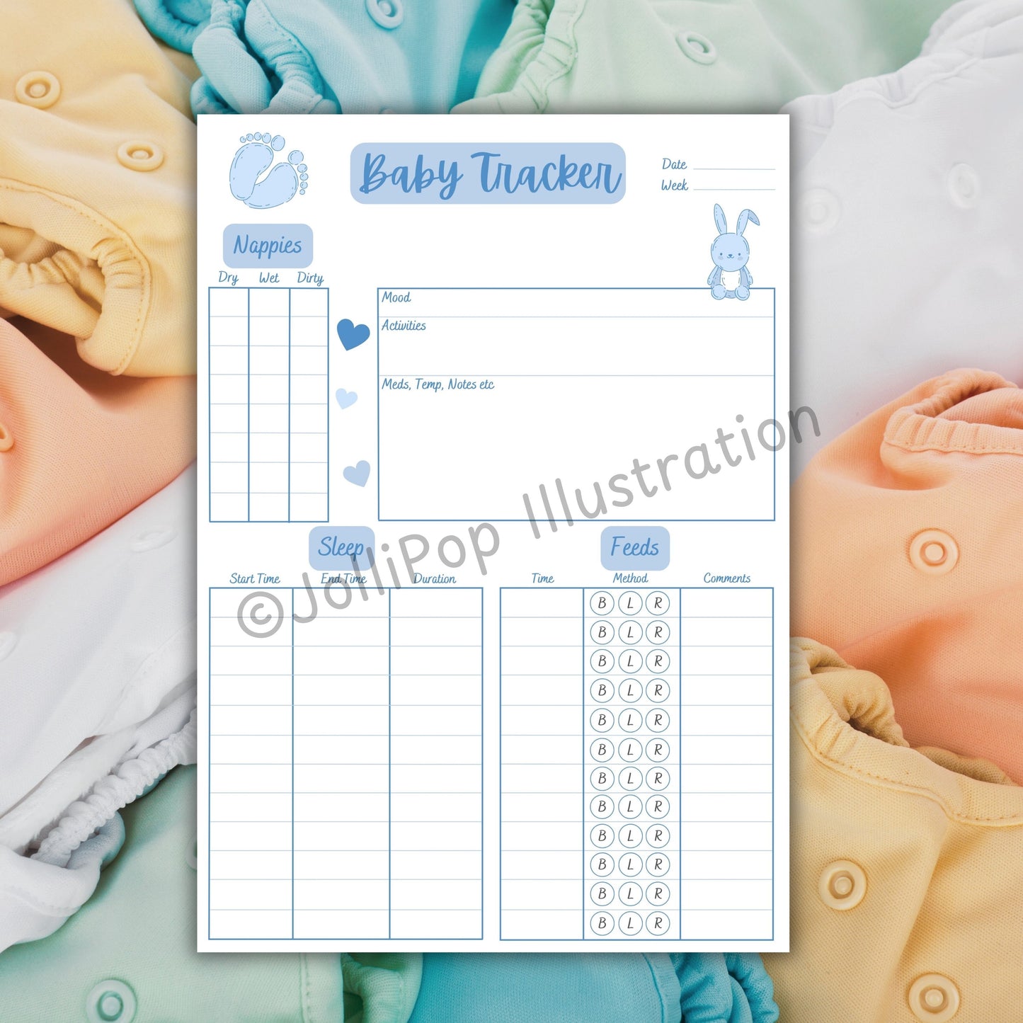 Baby Tracker - A5 Baby Tracker Notepad - Blue/Pink/Yellow