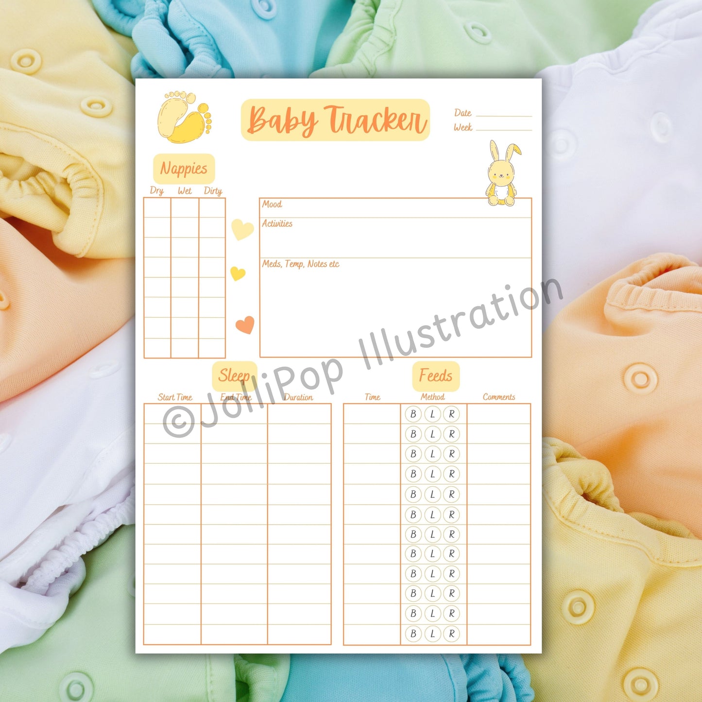 Baby Tracker - A5 Baby Tracker Notepad - Blue/Pink/Yellow